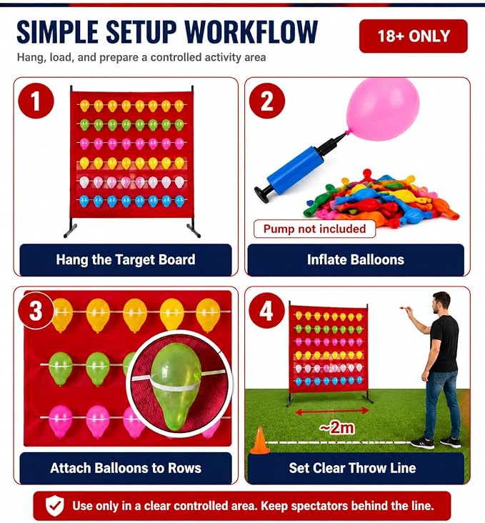 Balloon Dart Board, Carnival Fair Balloon Pop Game, Balloon Dart Game Board Set with 2 Darts & 500 Balloons, Classic Target Game for Birthday Parties, Carnivals (Straight)