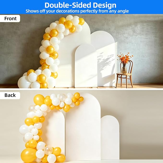 Hemmotop White Arch Cover Set of 3-6ft/ 5ft/ 4ft Arch Covers Stretchy Backdrop, 3-Piece Spandex Arched Stand Background Covers for Baby Shower Birthday Party