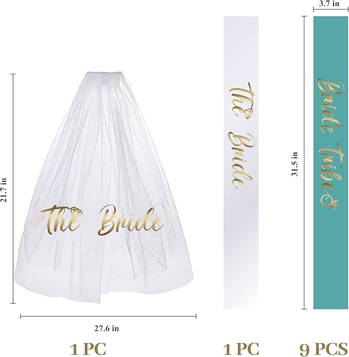 LADY&HOME Bachelorette Party Sash Set-Bride Bridesmaid Sashes for Bachelorette Party Decorations,Bridal Shower Gift and Supplies (Mint Green,11pcs)