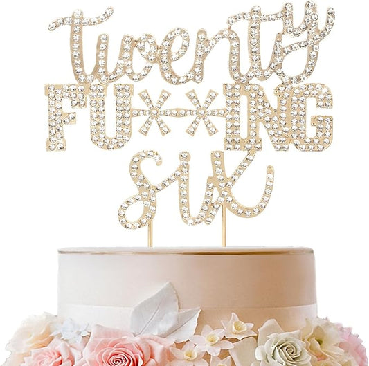 LINGTEER Happy 26th Birthday Gold Rhinestone Cake Topper - Cheers to 26 Years Old Birthday Party,Twenty-Six Funny Cake Centerpieces Topper Decorations Gift Sign.