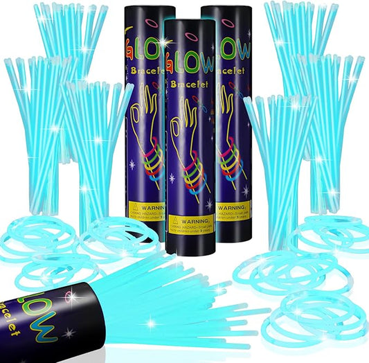 Hanaive 300 Pcs Glow Sticks Bulk 8 Inch Glow in The Dark Party Favors Neon Bracelet and Necklace Light up Sticks with Connectors for Anniversary Birthday Party Supply(Aqua)