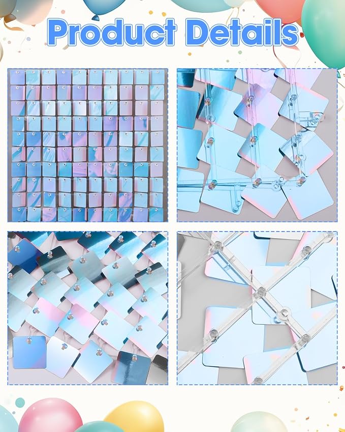 48 Pcs Iridescent Blue Shimmer Wall Backdrop Panels for Party, Mjkeomo Iridescent Blue Sequin Backdrop for Birthday Graduation Home Party Decorations Anniversary Wedding Christmas Decor