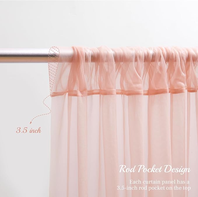 10x8ft Peach Tulle Backdrop Curtain with Lights String for Parites, Sheer Backdrop Drapes for Wedding Baby Shower Birthday Party Photo Shoot Decorations