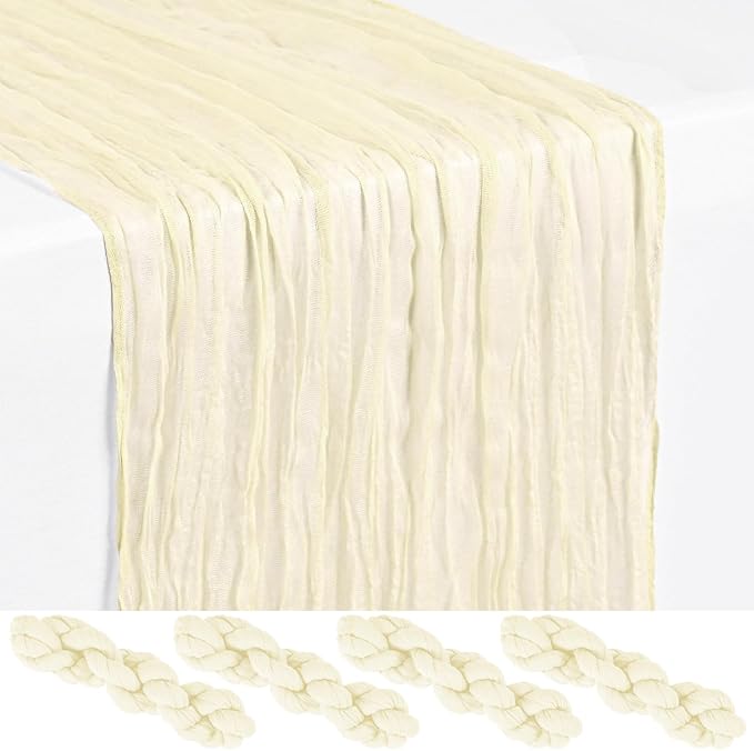 4 Pack Beige Cheesecloth Table Runner 17 x 108 inch Boho Gauze Table Runner Rustic Sheer Cheese Cloth Table Decorations for Wedding Party Baby Bridal Shower Birthday Holiday Home