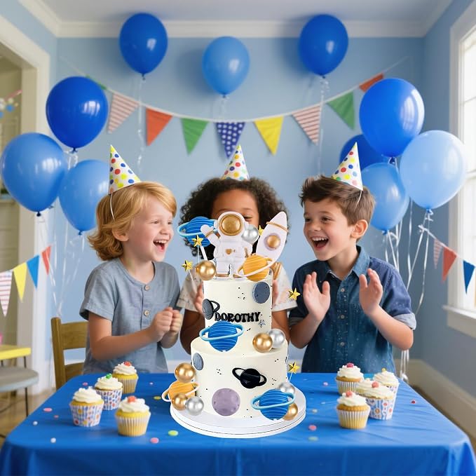 Space Theme Cake Topper 20Pcs Outer Space Cake Decoration Astronaut Figurine Rocket Balls and Stars Spaceman Figures for Two The Moon First Trip Around the Sun Birthday Baby Shower