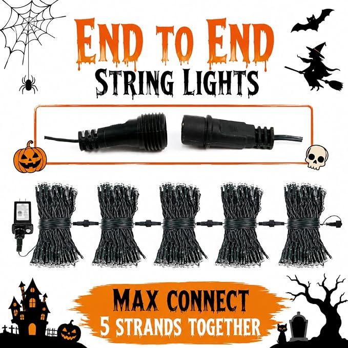 Purple & Green Halloween Lights, 95ft 240Led 13 Modes String Lights Plug in, Twinkle Light with Timer Indoor/Outdoor for Tree Party Halloween Decorations