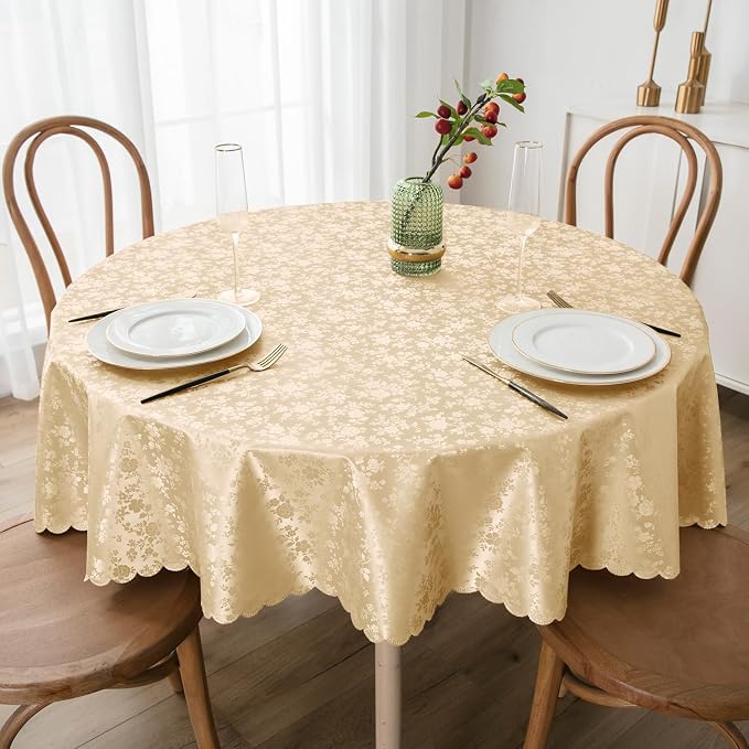Smiry Round Table Cloth, Waterproof Heavy Duty Vinyl Tablecloths, Wipeable Washable Table Cover for Kitchen and Dining Room (Champagne, 70" Round)