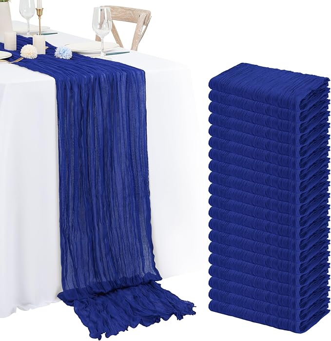 20 Pack Royal Blue Cheesecloth Table Runner 120 Inch 10FT Rustic Boho Gauze Cheese Cloth Table Runner for Wedding Party Baby Shower Thanksgiving Christmas Decoration