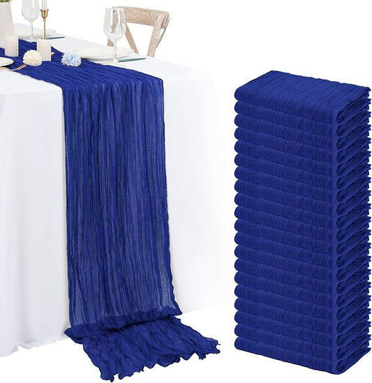 20 Pack Royal Blue Cheesecloth Table Runner 120 Inch 10FT Rustic Boho Gauze Cheese Cloth Table Runner for Wedding Party Baby Shower Thanksgiving Christmas Decoration
