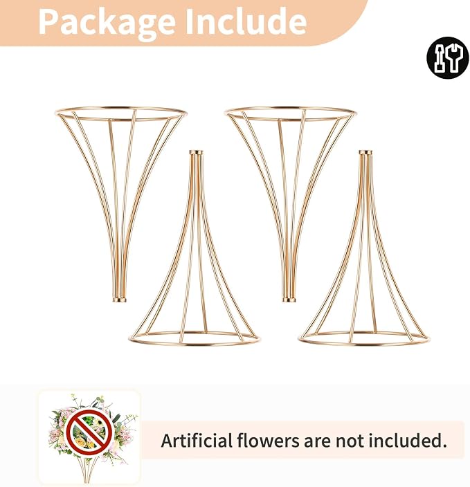 NUPTIO 2 Pcs Wedding Centerpieces for Tables, 19.7in Tall Metal Flower Trumpet Vase, Gold Vases for Centerpieces, Artificial Flower Display Rack for Birthday Party Dinner Event Hotel Home Decor
