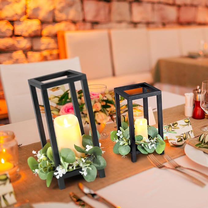 Geelin 10 Pcs Wooden Wedding Lantern Centerpiece Candle Lantern Table Wooden Candle Holder Decorative for Wedding Party Table Valentine Decor(10.59 in, 13 in,Black)