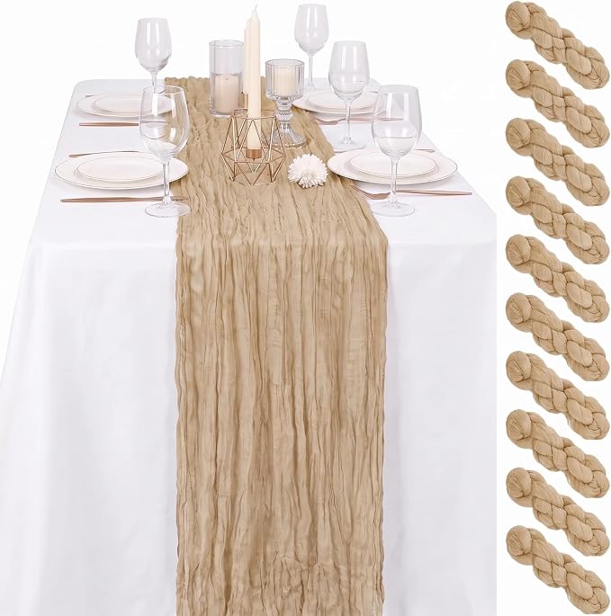 24 Pack Beige Cheesecloth Table Runner 17"x108" Boho Gauze Fabric Table Runner Vintage Rustic Sheer Runners for Wedding Party Bridal Baby Shower Table Decorations