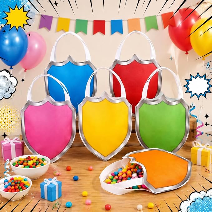 Locmeo 24 Pcs Cartoon Dog Party Favors Gift Bags Bulk Non Woven Candy Treat Bags with Handle for Birthday Decorations Puppy Goodie Cartoon Party Supplies
