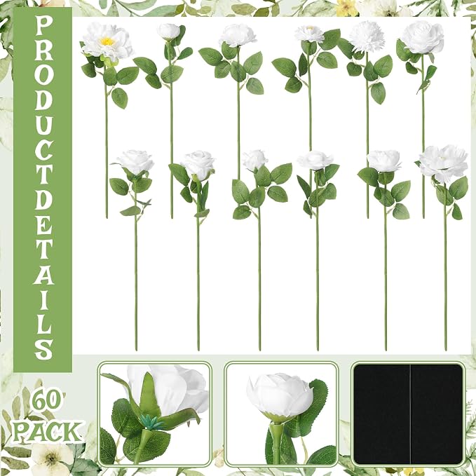 Lyrow 120 Pack White Artificial Flower Hanging Ornaments White Rose Floating Garland Floral Minimalist Boho Wedding Proposal Anniversary French Cream Farmhouse Ceiling Garland Table Decor DIY Craft