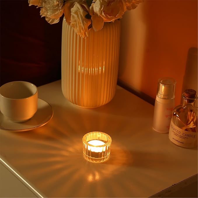 GOLDEAL 12Pcs Tealight Candle Holders,Clear Thick Glass Tea Light Candle Holder Decor,Candlestick for Wedding Decor,Party,Baby Shower Party,Bridal Shower Party,Table Centerpiece, Home Décor