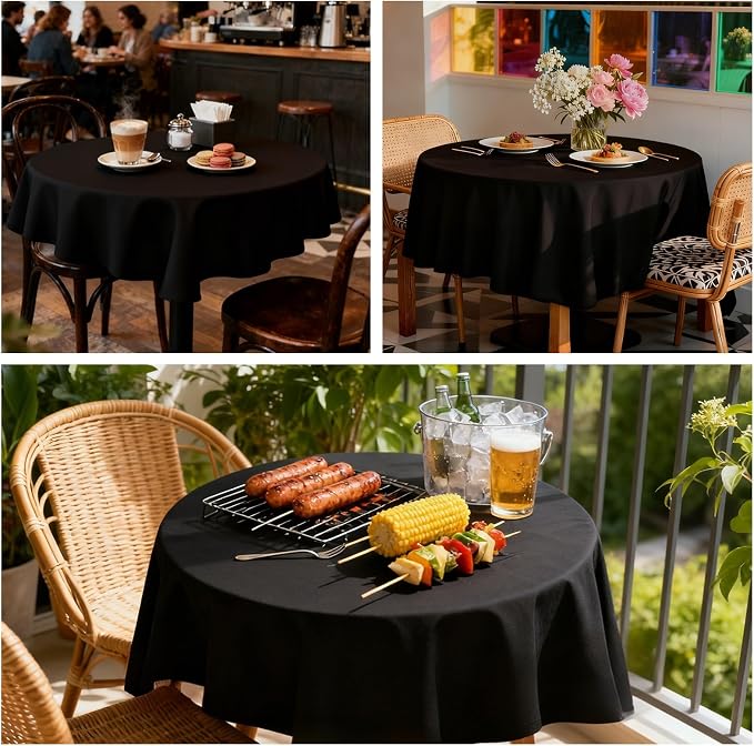 8 Pack Black Round Tablecloth 60 Inch Black Table Cloth for Round Tables, Reusable and Washable Polyester Tablecloth Stain Wrinkle Resistant Decorative Table Cover for Wedding Party Dining Banquet