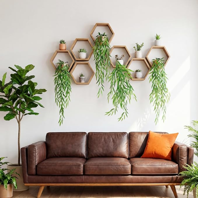 Daifunli Artificial Hanging Plants Fake Hanging Ferns Plastic Faux Plants for Wall Room Garden Garland Indoor Outdoor Decor No Basket (8 Pcs,Willow)