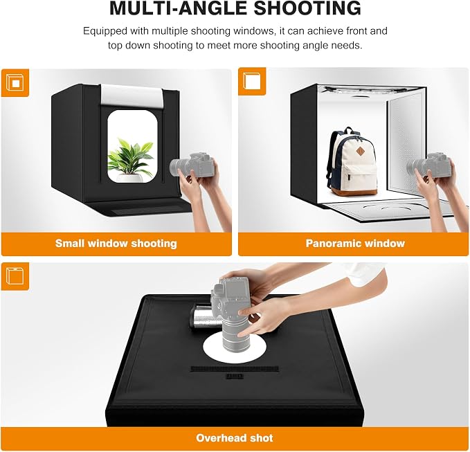 Light Box Photography 24"x24" with 240LED Lights and 4 Color Backdrops Photo Box with Lights, Foldable Light Box with Adjustable Brightness, 3000-6500K Dimmable Portable Picture Box Shooting