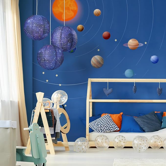 3pcs Galaxy Paper Lanterns with Constellation, 12 inch Space Party Decor, Galaxy Themed Paper Lanterns for Galaxy Party Decorations Party Birthday Room Decorations