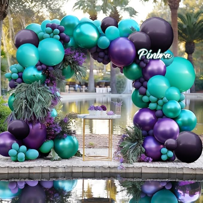 Purple Teal Balloon Garland Double Stuffed Dark Purple Blue Turquoise Green Lavender Lilac Mermaid Balloon Arch Kit for Birthday Wedding Bridal Baby Shower Valentines Graduation Party Decorations