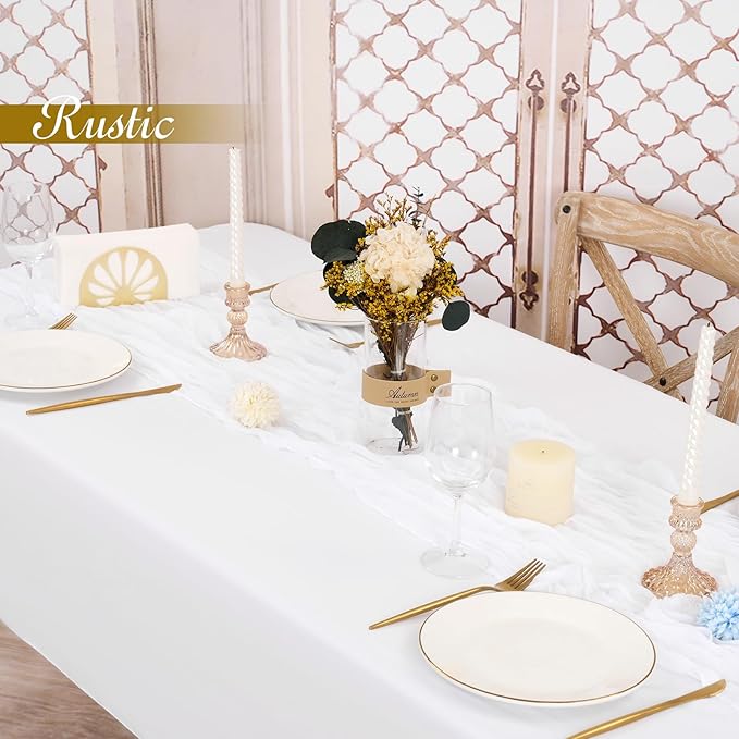 10 Pack White Table Runner 10Ft Cheesecloth Table Runner Boho Gauze Table Runners Romantic Long Sheer Fabric Cheese Cloth Table Runners for Wedding Party Bridal Shower(White)