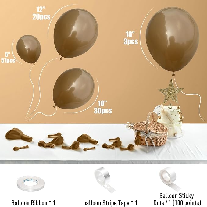 Brown Balloons, 18/12/10/5 In Retro Dark Brown Balloon Garland Arch Kit Different Sizes, Chocolate Coffee Caramel Mocha Helium Latex Balloons for Teddy Bear Birthday Boho Baby Shower Party Decorations