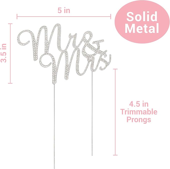 Mr and Mrs Wedding Cake Topper - Premium Silver Metal - Sparkly Wedding Bridal Shower or Anniversary Cake Topper - Now Protected in a Box