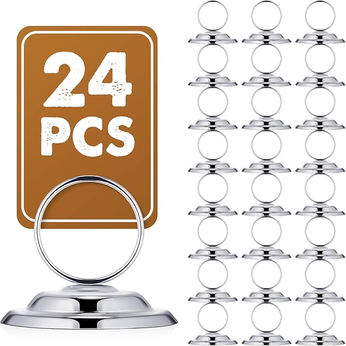 MotiMind 24 Pcs Table Number Holders-Metal Place Card Holders Table Number Stands Tabletop Sign Stands for Photos, Menu, Memo, Notes, Wedding, Restaurant, Banquet, Birthday(Silver)