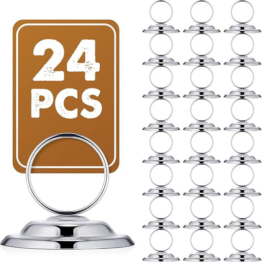 MotiMind 24 Pcs Table Number Holders-Metal Place Card Holders Table Number Stands Tabletop Sign Stands for Photos, Menu, Memo, Notes, Wedding, Restaurant, Banquet, Birthday(Silver)