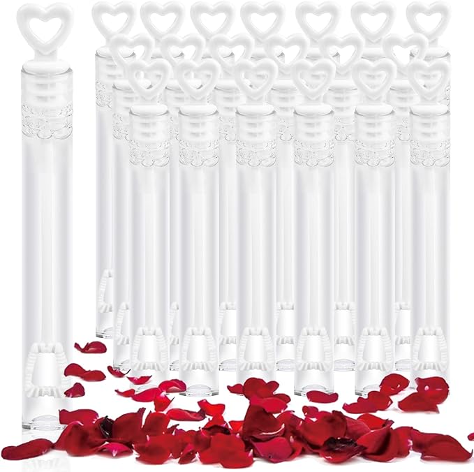 FOIMAS 100pcs Mini Wedding Bubble Wand,White Heart Bubble Wand for Guest Wedding Party Favor Bachelorette Party Valentines Day Party Decoration Supply
