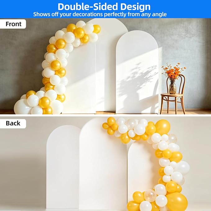 Hemmotop White Arch Backdrop Cover Set, 3-Piece (6ft/ 6.6ft/ 7.2ft) Wedding Arch Cover Stretchy Backdrop, Spandex Arched Stand Background Covers for Baby Shower, Birthday, Halloween Party