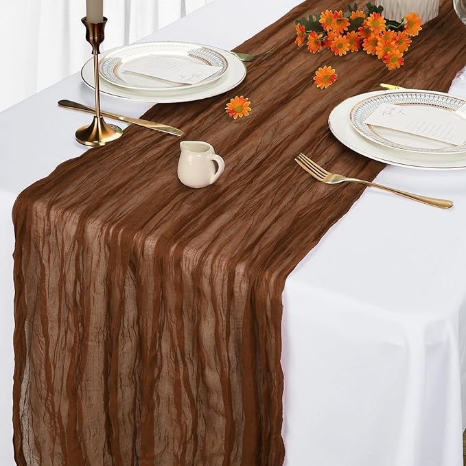 6 Pack Brown Cheesecloth Table Runner 10Ft Gauze Cheese Cloth Table Runner 35x120 Inch Boho Sheer Rustic Fabric for Party Decor Baby Shower Wedding Holiday Decorations