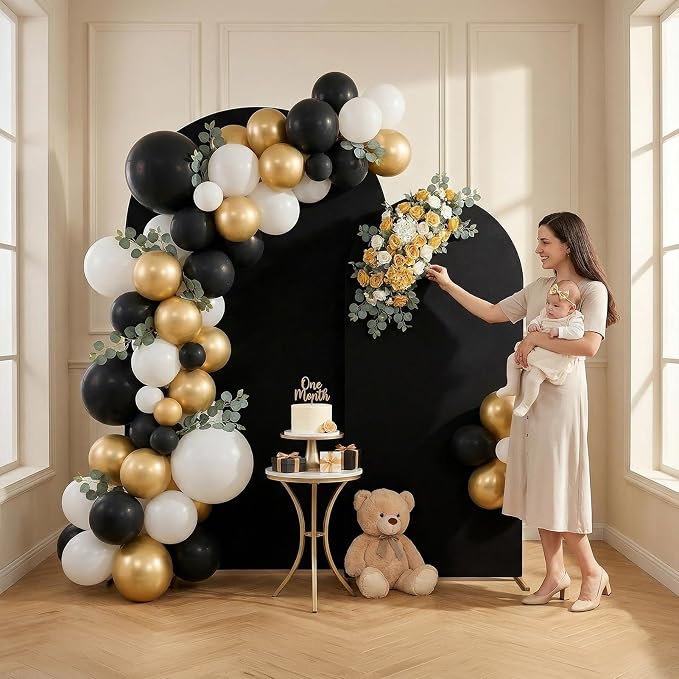 Arttown Arch Backdrop Stand and Cover Set 7.2FT and 6FT Wedding Arch Backdrop Stands and Matching Black Cover Set Suitable for Wedding Celebration Birthday Party Graduation Ceremony Event Decoration