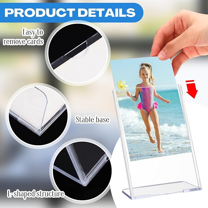 Maitys 50 Pack 4x6 Acrylic Picture Frame Bulk Vertical Clear Plastic Photo Frames Self Standing Brochure Holders Price Display Signs L-shape Plastic Frames for Wedding, Restaurant, Office, Desktop