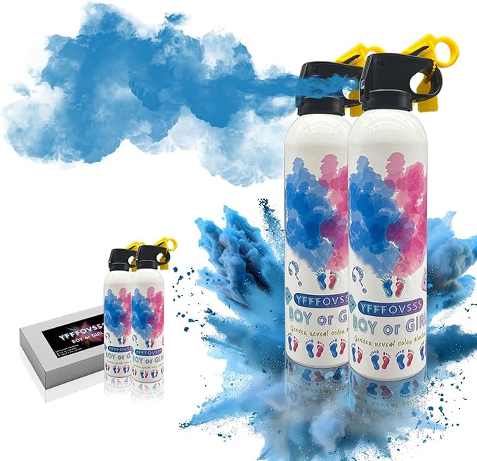 Gender Reveal Fire Extinguisher-2 Packs Blue Gender Reveal Smoke Spray Set for Baby Boy-Biodegradable Party Supplies Ideas & Decorations for Baby Shower (Blue Small)