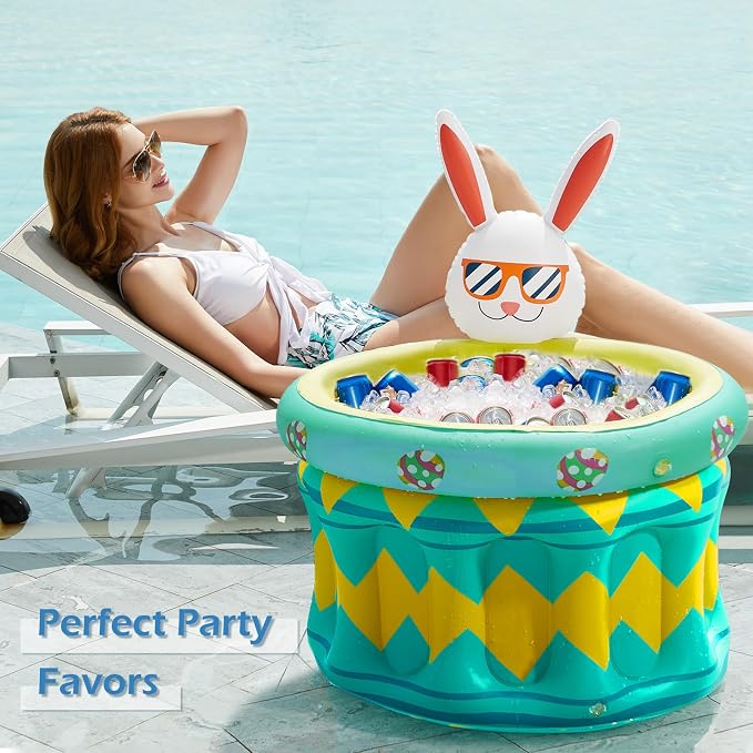 Jasonwell Inflatable Pool Party Cooler - Easter Bunny Ice Bucket Luau Hawaiian Tropical Beach Themed Birthday Easter Party Decorations Favors Outdoor Decor Pool Games Set for Kids Adults