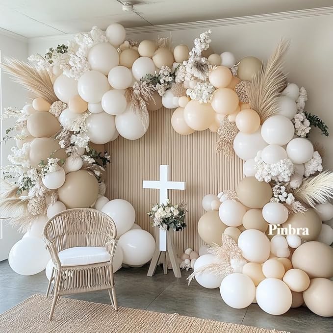 White Balloon Arch Double Stuffed White Sand Cream Beige Balloon Garland Kit Blush Nude Balloons for Neutral Baby Shower Gender Reveal Bridal Birthday Wedding Engagement Baptism Party Decorations