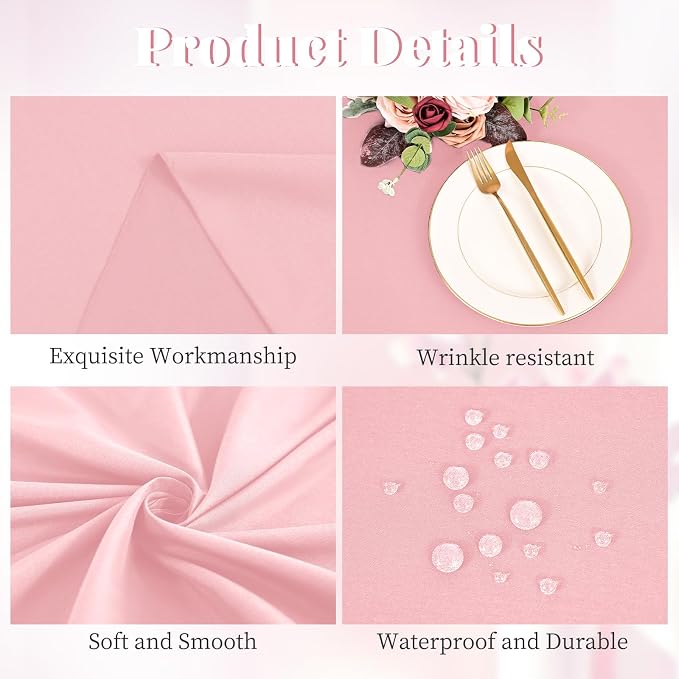 Pesonlook 10 Pack Pink Round Tablecloth 120 Inch, Waterproof Polyester Fabric Table Cloth for Round Tables, Stain Wrinkle Resistant Tablecloths Washable Table Cover for Wedding Dining Party Banquet