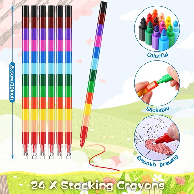 BenLouis 24 Spring Mini Coloring Books Kids with 24 Stacking Crayons Easter Party Favors Activity Books Bulk for Kids Butterfly Flower Bee Birthday Goodie Bag Gift Stuffer Classroom Reward