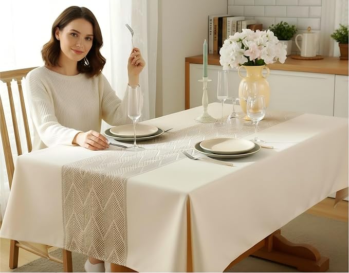 Linen Tablecloths for Rectangle Tables,Fabric Tablecloth Advanced Waterproofing Technology for Dinningroom,Farmhouse
