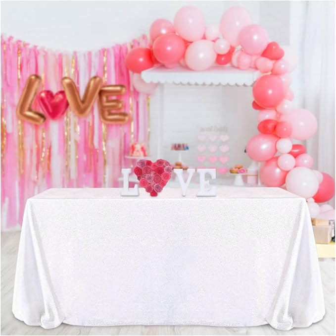 B-COOL 50x80 Inch White Rectangle Sequin Tablecloth Sequins Fabric Sparkly Fabric for Wedding or Banquet Use