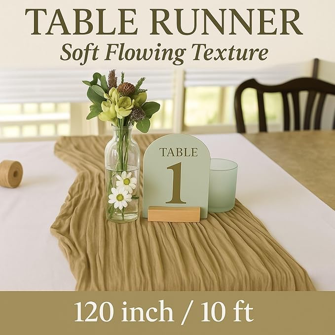 6 Pack Brown 10FT Cheesecloth Table Runner –120 Inch Rustic Gauze Table Runners for Fall Wedding, Thanksgiving, Farmhouse Dinner, Boho Party Décor