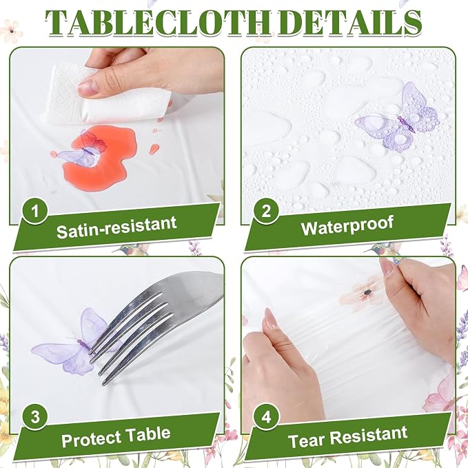 NatNarr 6 Pack Wildflower Plastic Tablecloths, 54 X 108Inch Spring Tablecloth Disposable Tea Party Table Cloth, Butterfly Wildflower Porcelain Tables Decor for Tea Party Birthday Garden Wedding Party