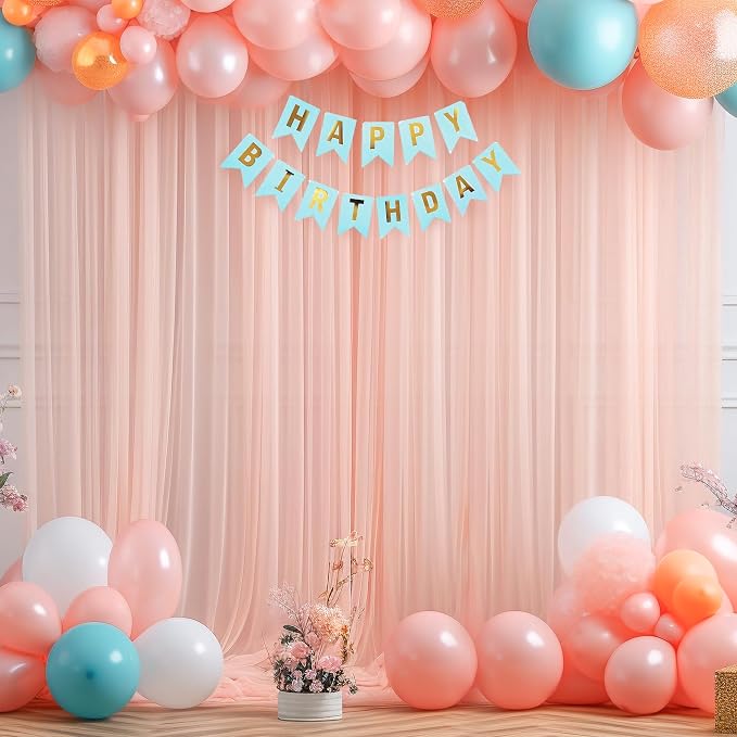 10x10ft Peach Tulle Backdrop Curtain for Parites, Sheer Backdrop Curtains for Wedding Baby Shower Birthday Party Photo Shoot Decorations