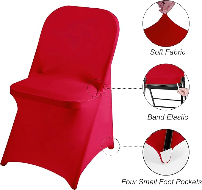 magalo 12 Pack Red Spandex Folding Waterproof Chair Cover, Stretch Chair Cover Protector for Wedding, Party, Dining Banquet and Other Special Events