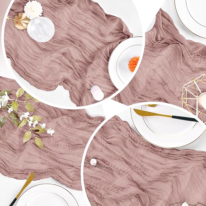 16 Pack Dusty Pink Cheesecloth Table Runner 20 x 120 inch Gauze Table Runners 10 FT Long,Semi Sheer Cheese Cloth Fabric Table Runner Bulk for Wedding,Party,Baby Shower,Bridal Shower Decoration