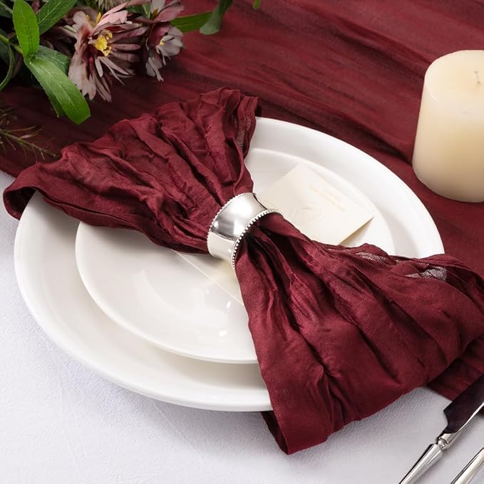 50 Pack Burgundy Red Cheesecloth Napkins Spring Summer Cloth Napkins Washable Set of 50 Bulk 21x21 Inches for Wedding Baby Bridal Shower Birthday Dinner Party Table Decor