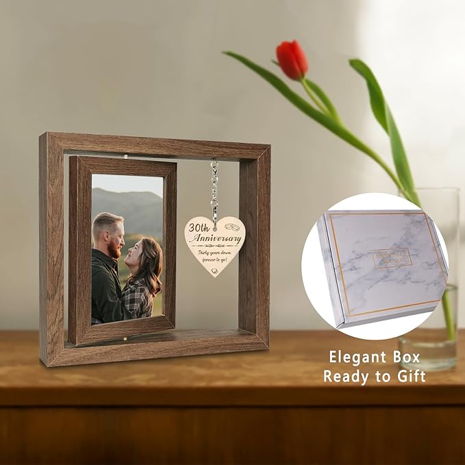 EYITUPC 30th Wedding Anniversary Wood Picture Frame Gifts, 30 Year Anniversary Photo Frame Gifts for Couples Wife Husband (Display Two 4x6)