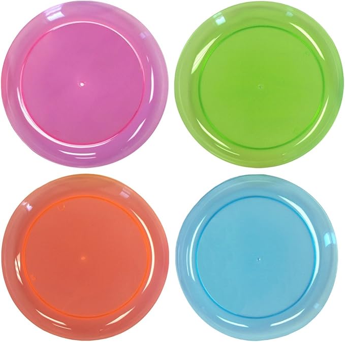 Party Essentials Hard Plastic 7.5-Inch Round Party/Salad Plates, Assorted Neon, 40 Count