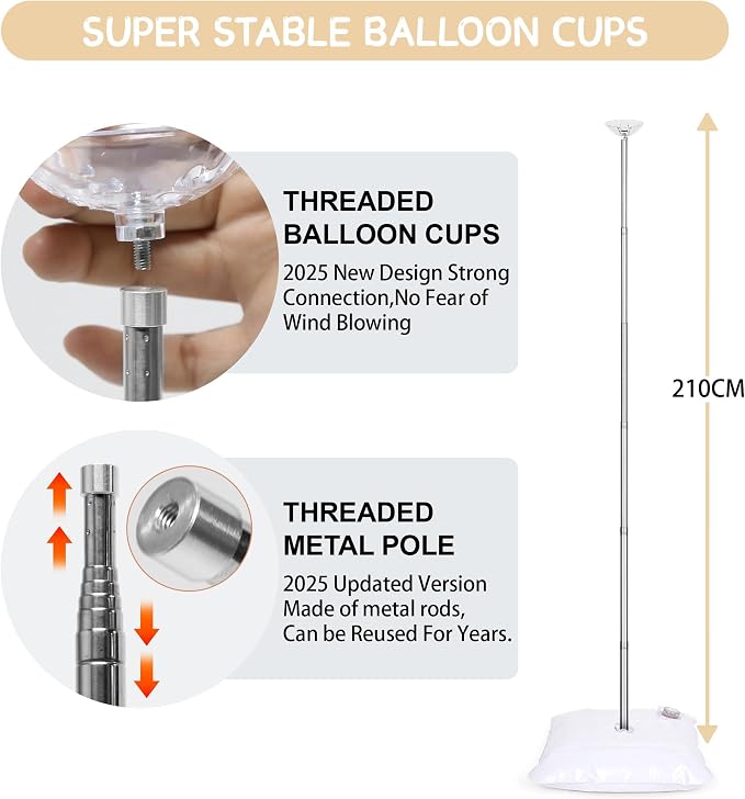 4 Sets Balloon Column Stand Kit, 7 Feet Height Adjustable Balloon Tower Pillar with Reusable Metal Telescopic Design for Graduation, Wedding, Baby Shower, Birthday Party Decoration